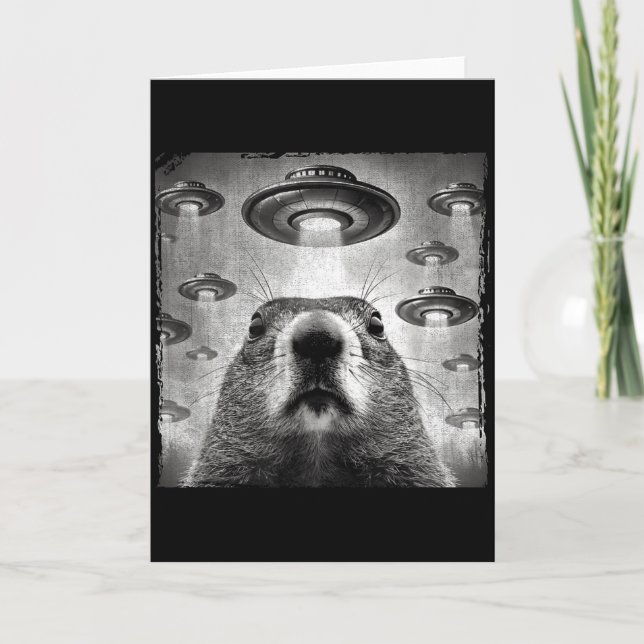 Cartão Funny selfie do Groundhog com alienígenas Ufos Gro (Frente)