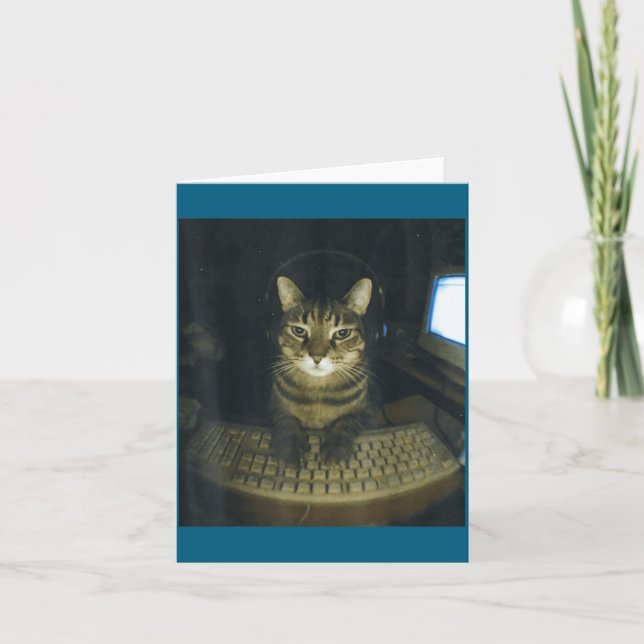 Cartão Funny Serious Gamer Cat Lovers Stud Kitty Cat Meme (Frente)