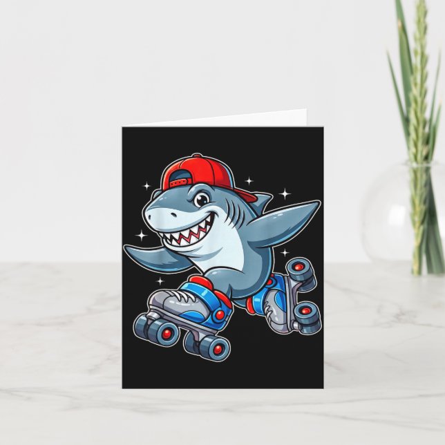 Cartão Funny Shark On Roller Skates Cute Cool Skater Anim (Frente)