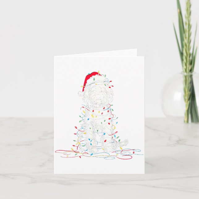 Cartão Funny Sheepadoodle Christmas Graphics Dog Lights L (Frente)