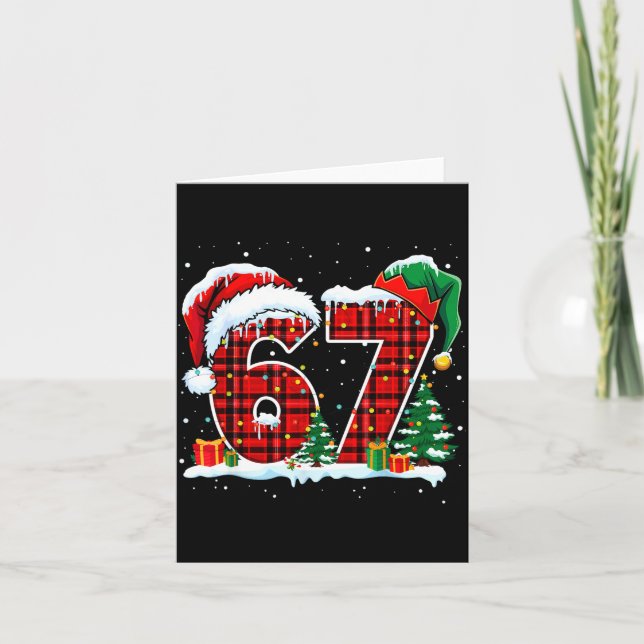 Cartão Funny Six Seven 6 7 Meme 67 Christmas Red Plaid Xm (Frente)