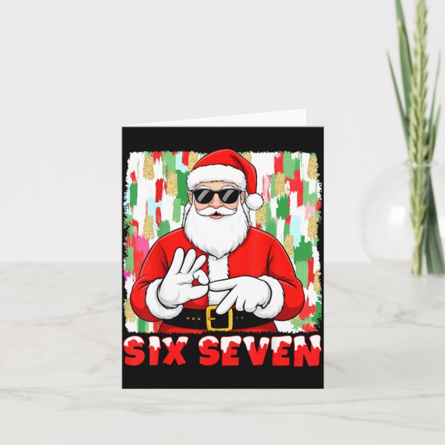 Cartão Funny Six Seven Meme Christmas Santa Saying 6 7 Bo (Frente)