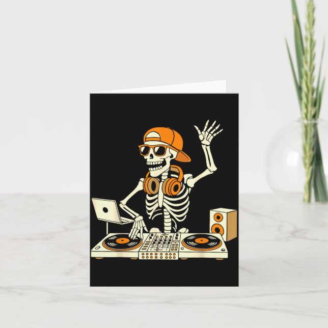 Cartão Funny Skeleton Dj Halloween Costume Music Lovers M (Frente)