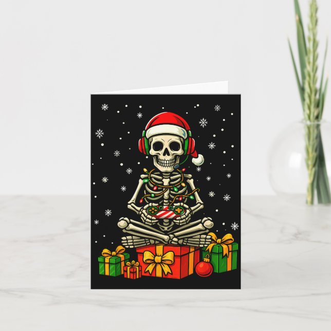 Cartão Funny Skeleton Game Controller Xmas Lights Men Wom (Frente)