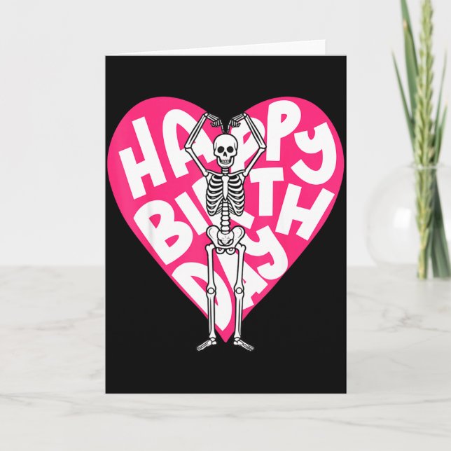 Cartão Funny Skeleton Heart Valentine’s Day In Retro Birt (Frente)