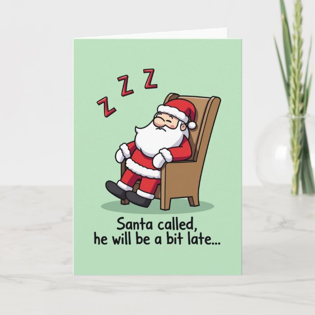 Cartão Funny Sleeping Santa Claus Cartoon Christmas Card (Frente)