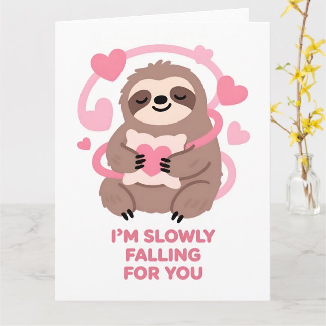 Cartão Funny Sloth Love Valentine Greeting Card (Flor Amarela)