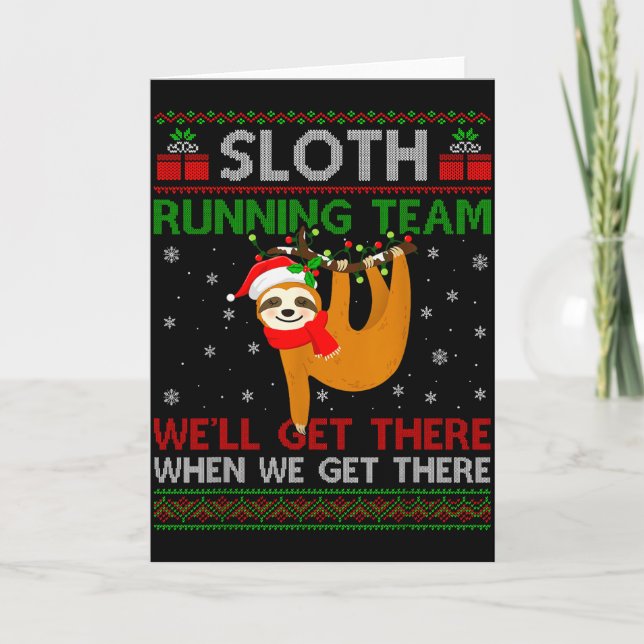 Cartão Funny Sloth Running Team Xmas Lights Ugly Sloth Ch (Frente)