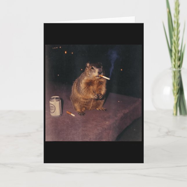 Cartão Funny Smoking Groundhog Cigarette Gen Z Retro Meme (Frente)