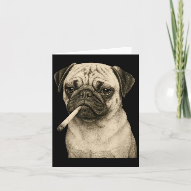 Cartão Funny Smoking Pug Dog Cigarette Gen Z Meme Graphic (Frente)