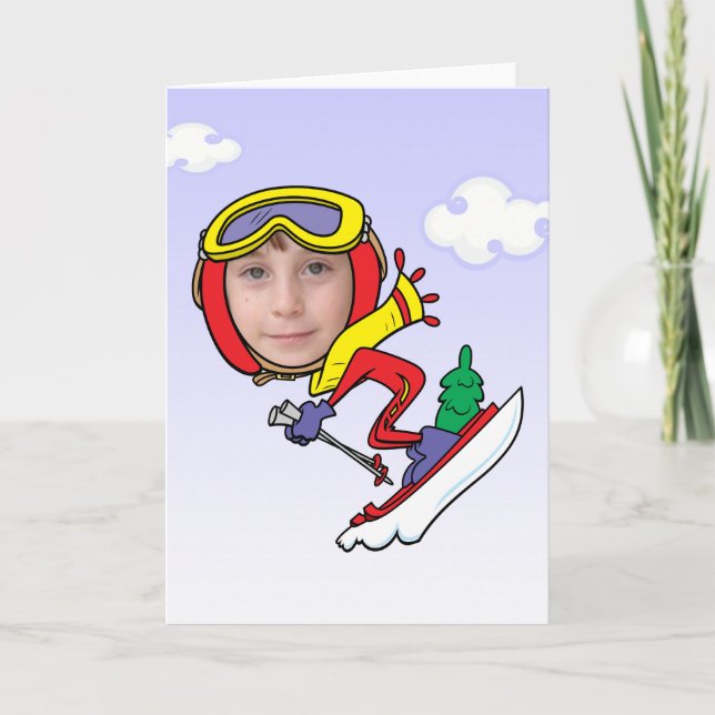 Cartão Funny Snow Skier Photo Face Template (Frente)