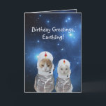 Cartão Funny Space Cats Birthday<br><div class="desc">Humorous birthday card with a space theme and funny text thanks to SWISSTOONS. The stars were a public domain NASA photo and the spaceship is thanks to clker. You can customized the text, change the fonts, font sizes and font colors.</div>