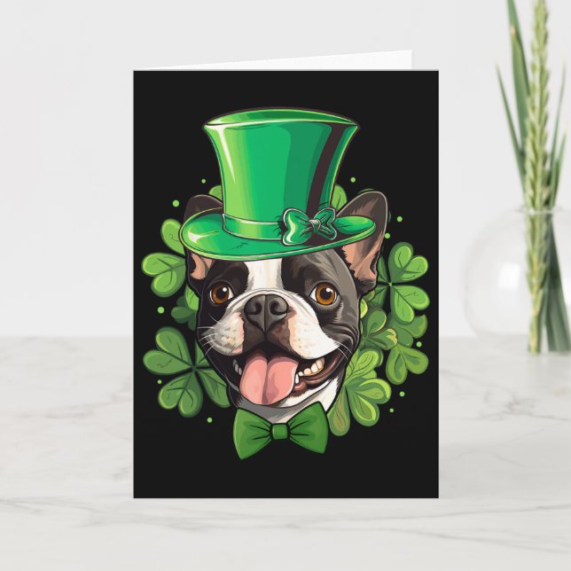 Cartão Funny St Patricks Boston Terrier  (Frente)