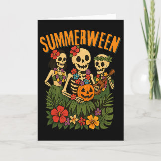 Cartão Funny Summerween Skeletons Luau Party Halloween Be