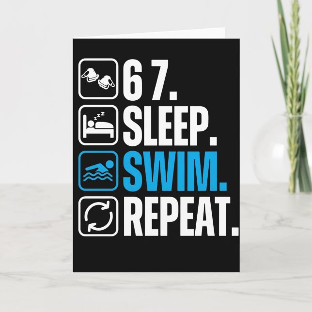 Cartão Funny Swimmer 67 Sleep Swim Repeat (Frente)