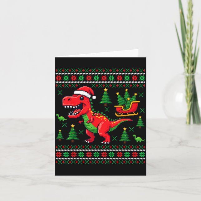 Cartão Funny T-rex Dinosaur Ugly Christmas Pajama Xmas  (Frente)