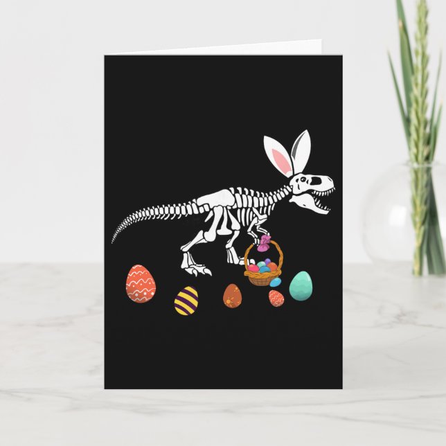 Cartão Funny T Rex Easter Skeleton Bunny Sket Egg Hunt Ea (Frente)