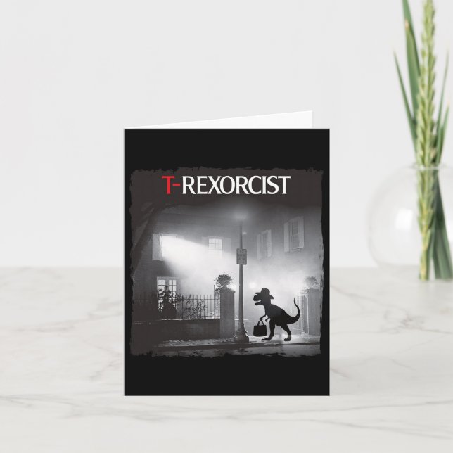 Cartão Funny T-rex Horror Parody Dinossaur Halloween Retr (Frente)