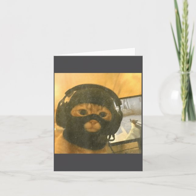 Cartão Funny Tactical Gamer Cat Meme Graphic  (Frente)