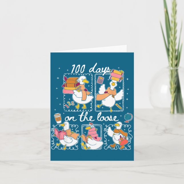 Cartão Funny Teachers Silly Goose 100 Day Of School, Goos (Frente)