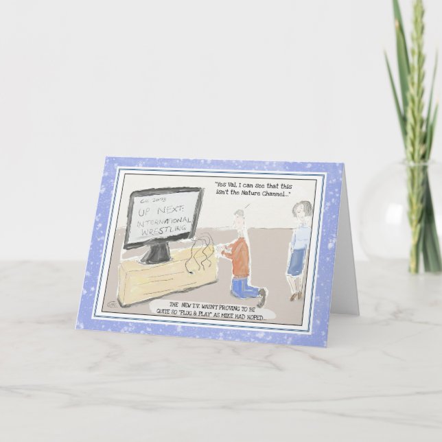 Cartão Funny Technology Birthday Card: "Plug & Play" (Frente)