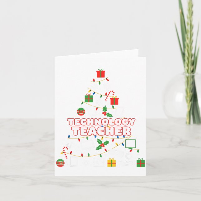 Cartão Funny Technology Teacher Christmas Tree Lights Wom (Frente)