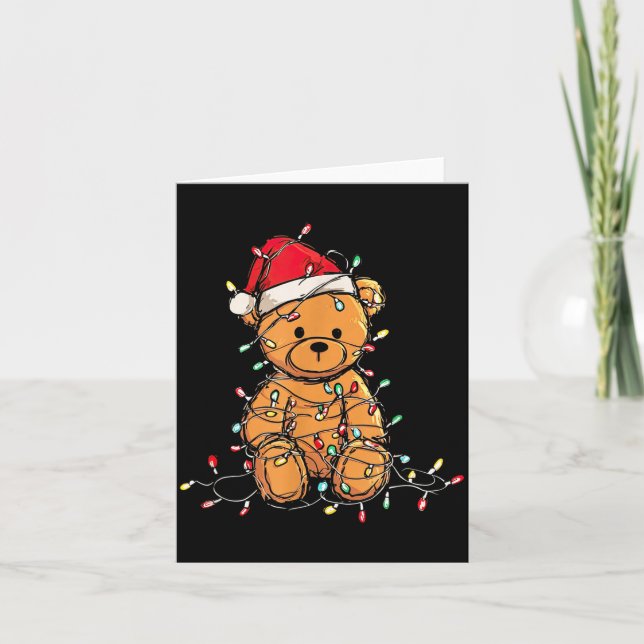 Cartão Funny Teddy Bear Christmas Graphics Lights Lover  (Frente)
