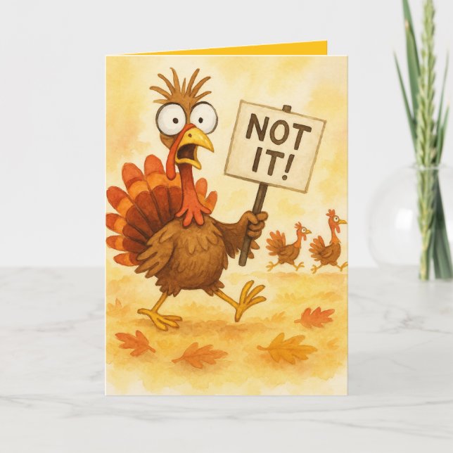 Cartão Funny Thanksgiving Card – Turkey Trouble (Frente)
