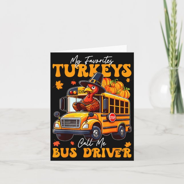 Cartão Funny Thanksgiving Turkey Bus Driver School Gift  (Frente)