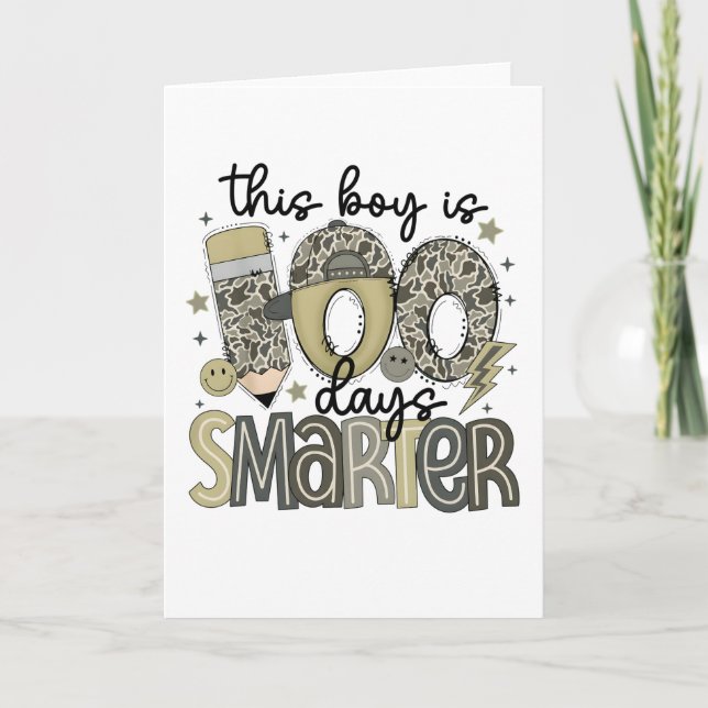 Cartão Funny This Boy Is 100 Days Smarter School (Frente)