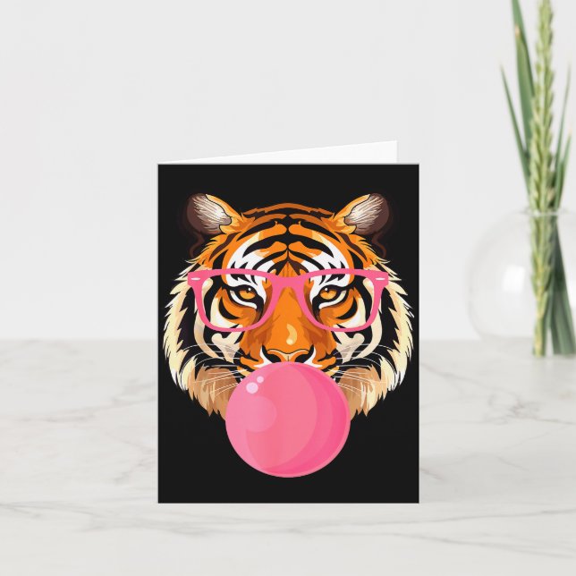 Cartão Funny Tiger Gles Blowing Bubble Gum Cute Tiger Fac (Frente)