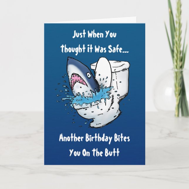 Cartão Funny Toilet Shark Birthday Card (Frente)