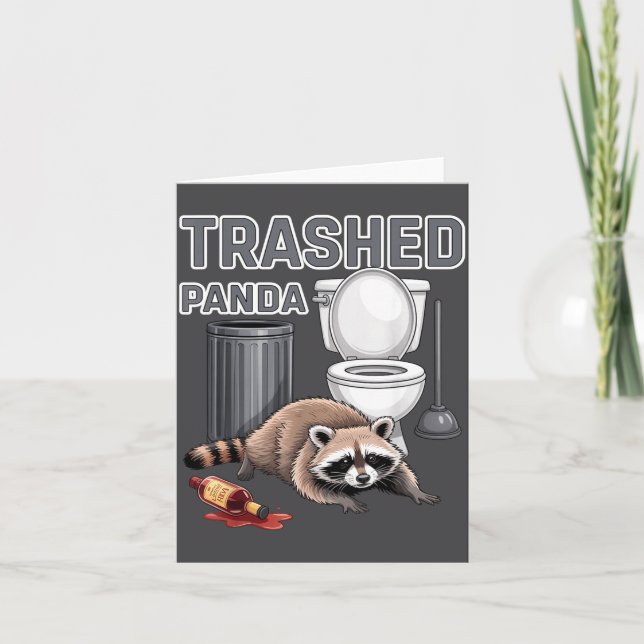 Cartão Funny Trashed Panda Raccoon Gets Drunk  (Frente)