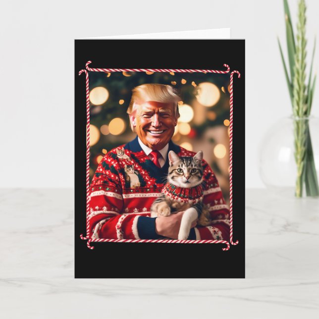 Cartão Funny Trump Christmas Sweater For Cat Lovers  (Frente)