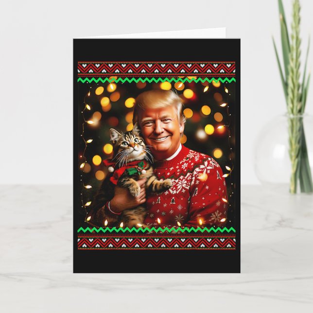 Cartão Funny Trump Christmas Sweater For Cat Lovers Ugly  (Frente)
