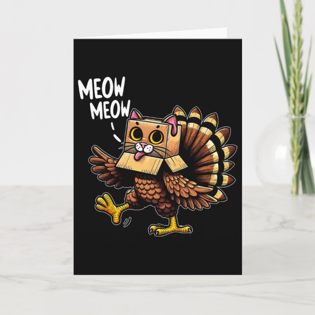 Cartão Funny Turkey Cat Meow Men Women Kids Happy Thanksg (Frente)