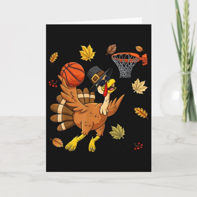 Cartão Funny Turkey Playing Bysketbyll Happy Thanksgiving (Frente)