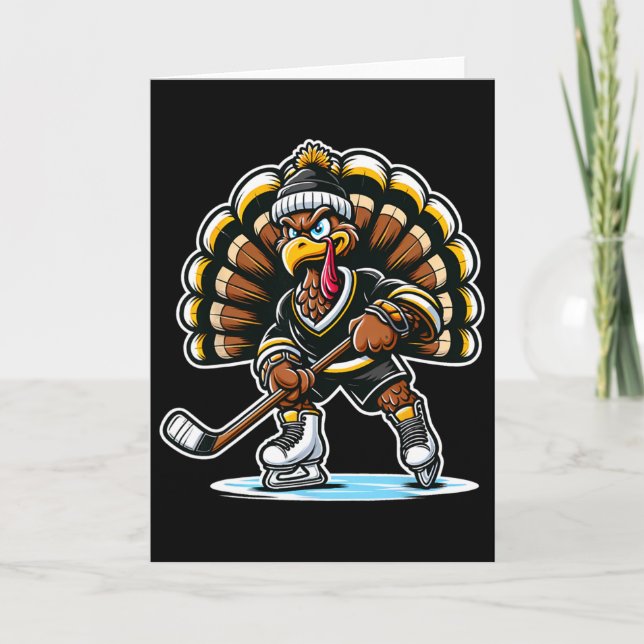 Cartão Funny Turkey Playing Ice Hockey Thanksgiving Sport (Frente)