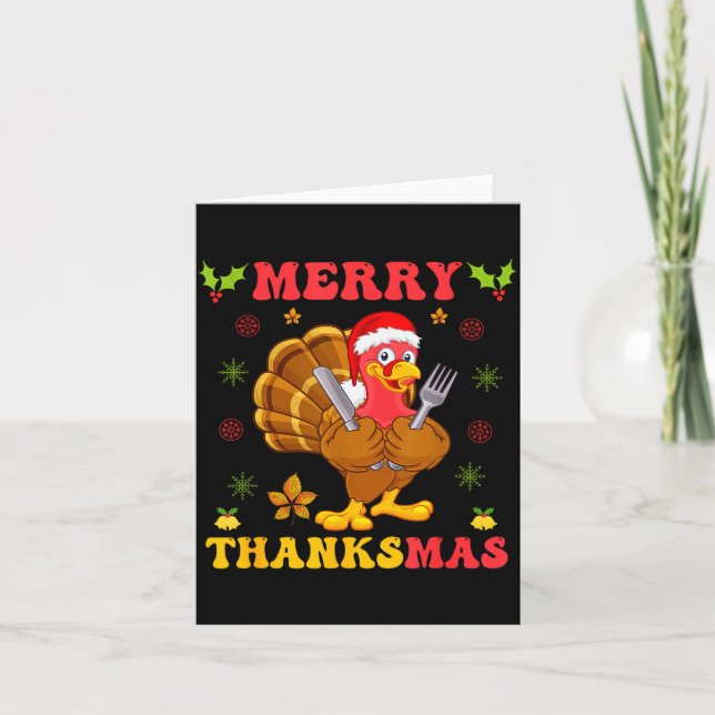 Cartão Funny Turkey Santa Merry Thanksmas Christmas Thank (Frente)