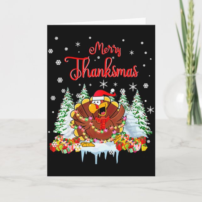 Cartão Funny Turkey Santa Merry Thanksmas Christmas Thank (Frente)