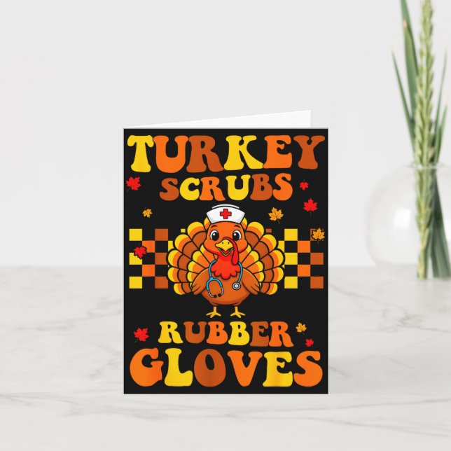 Cartão Funny Turkey Scrubs Rubber Gloves Thanksgiving Nur (Frente)