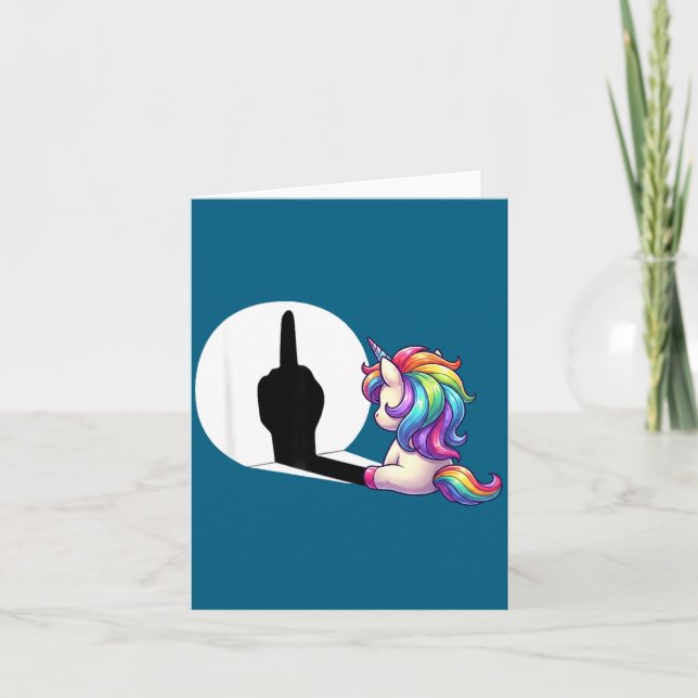Cartão Funny Unicorn With Middle Finger Morning Grouch  (Frente)