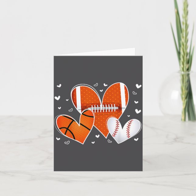 Cartão Funny Valentines Baseball Basketball Football Hear (Frente)