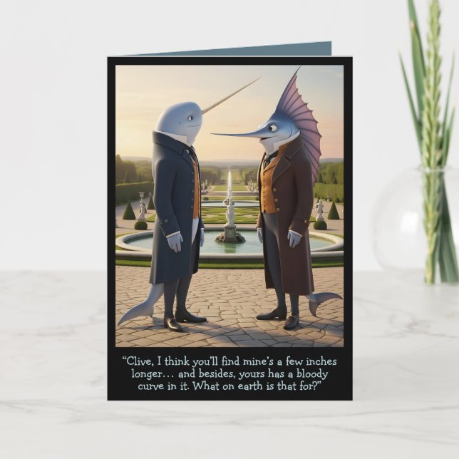 Cartão Funny Victorian card anthropomorphic Narwhal theme (Frente)