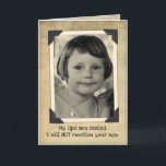 Cartão Funny Vintage Birthday- My Lips Are Sealed<br><div class="desc">Yes, that's me as a kid, being tight-lipped. I have too much respect for the "elderly" to reveal their age! Vintage black and white photo with vintage photo holders on an antiqued background. The caption says, "My lips are sealed. I will NOT mention your age." Inside it says, "Mainly because...</div>