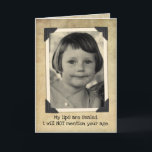Cartão Funny Vintage Birthday- My Lips Are Sealed<br><div class="desc">Yes, that's me as a kid, being tight-lipped. I have too much respect for the "elderly" to reveal their age! Vintage black and white photo with vintage photo holders on an antiqued background. The caption says, "My lips are sealed. I will NOT mention your age." Inside it says, "Mainly because...</div>