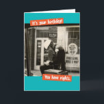 Cartão Funny Vintage Cop Writing Birthday Ticket<br><div class="desc">This vintage shot of a motorcycle cop writing a ticket was taken in the 1950's. A funny twist on Miranda Rights.</div>