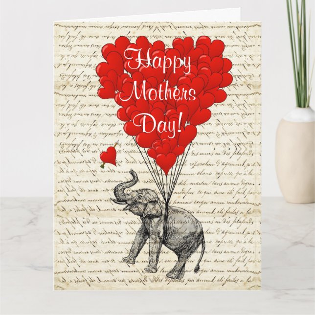 Cartão funny vintage elephant mothers day (Frente)