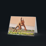 Cartão Funny vizsla puppy birthday card<br><div class="desc">Funny,  clumsy,  goofy vizsla puppy photo greetings card. Text on front reads "Happy birthday!" and text inside reads "Hope you have a great day!" Text can all be personalized.</div>
