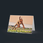 Cartão Funny vizsla puppy birthday card<br><div class="desc">Funny, clumsy, goofy vizsla puppy photo greetings card. Text on front reads "Happy birthday!" and text inside reads "Hope you have a great day!" Text can all be personalized.</div>